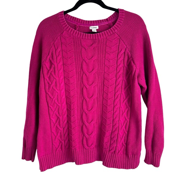 L.L. Bean Sweaters - LL Bean Raspberry Pink Cotton Cable Knit Crewneck Sweater Size Large